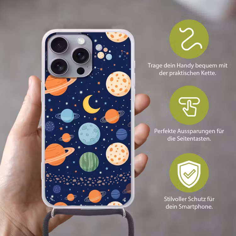 Ruimte - Planeten - Kleurrijk Hoesje iPhone 16 Pro Max met koord klein -sfeer2_DE