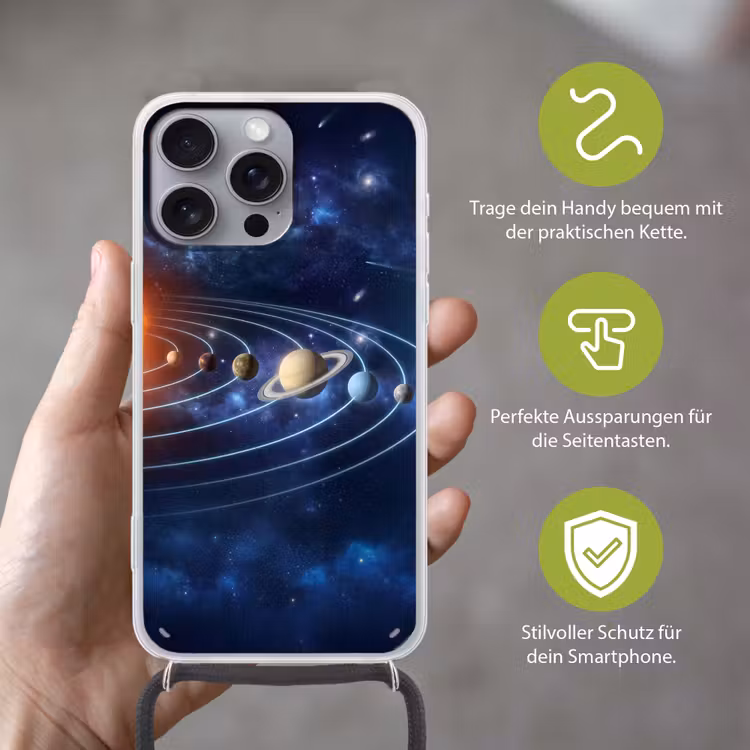 Ruimte - Zonnestelsel - Blauw Hoesje iPhone 16 Pro Max met koord klein -sfeer2_DE