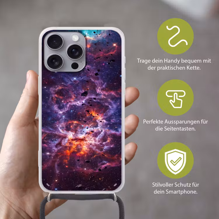 Space - Stars - Abstract - Colorful Hoesje iPhone 16 Pro Max met koord klein -sfeer2_DE