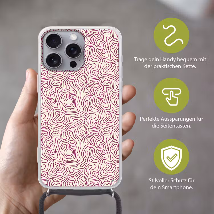 Kronkelende lijn - Magenta - Crème Hoesje iPhone 16 Pro Max met koord klein 804 -sfeer2_DE