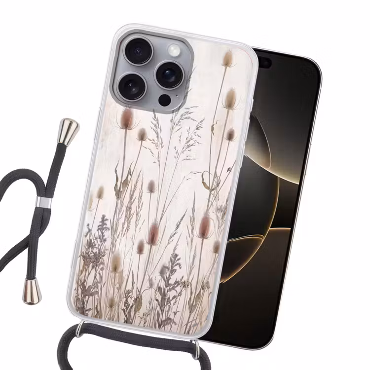 Weidebloemen - Design - Sepia Hoesje iPhone 16 Pro Max met koord klein -sfeer1