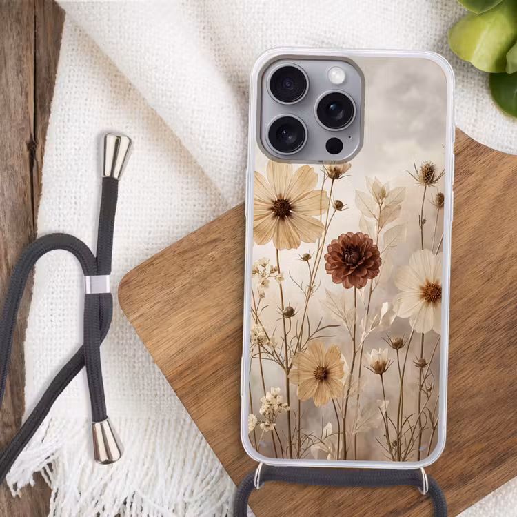 Wilde bloemen - Botanisch - Vintage - Natuur - Rustiek Hoesje iPhone 16 Pro Max met koord klein -sfeer4