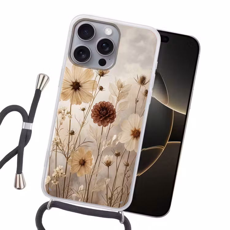 Wilde bloemen - Botanisch - Vintage - Natuur - Rustiek Hoesje iPhone 16 Pro Max met koord klein -sfeer1