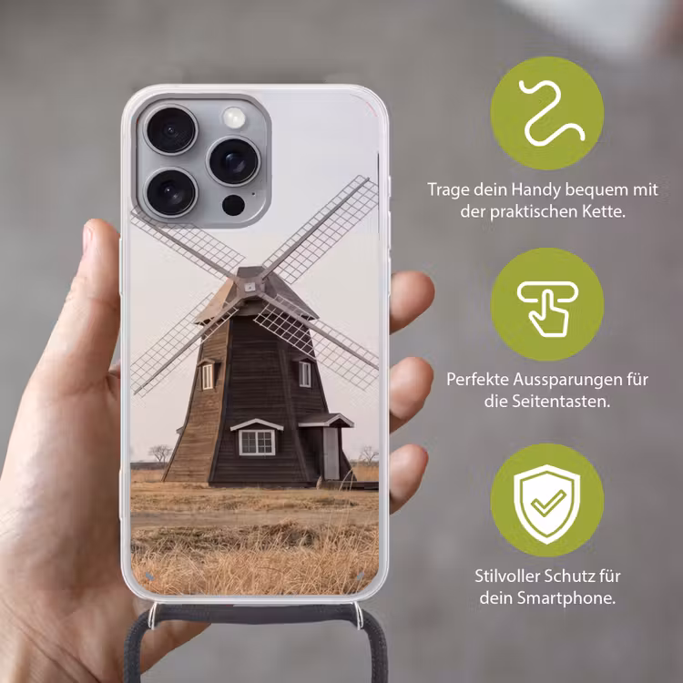 Windmolens - Landschap - Veld Hoesje iPhone 16 Pro Max met koord klein -sfeer2_DE