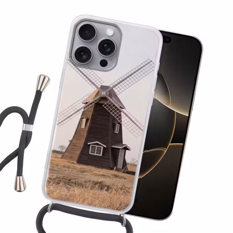 Windmolens - Landschap - Veld Hoesje iPhone 16 Pro Max met koord klein -sfeer1