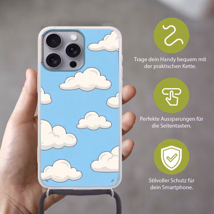 Wolk - Cartoon - Lucht - Blauw - Wit Hoesje iPhone 16 Pro Max met koord klein -sfeer2_DE