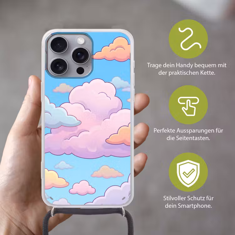 Wolk - Lucht - Natuur - Illustratie - Pastel Hoesje iPhone 16 Pro Max met koord klein -sfeer2_DE