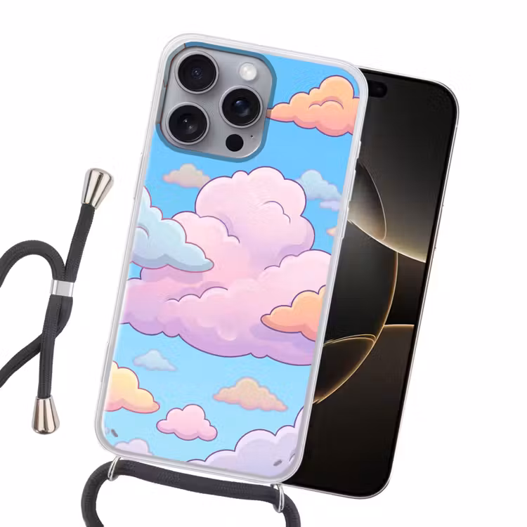 Wolk - Lucht - Natuur - Illustratie - Pastel Hoesje iPhone 16 Pro Max met koord klein -sfeer1