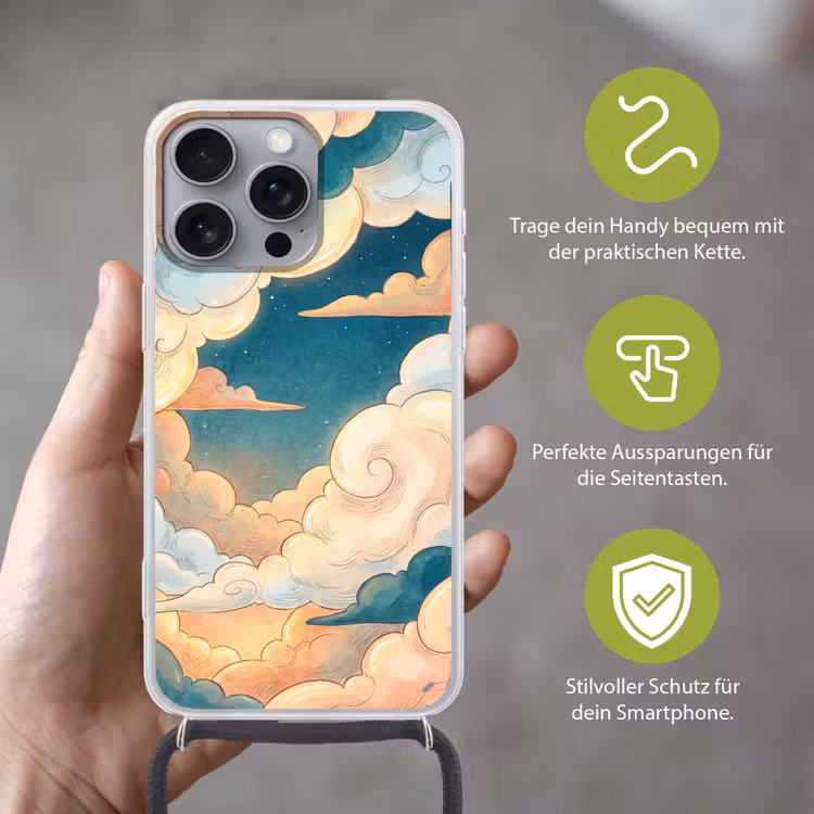 Wolk - Lucht - Natuur - Illustratief - Oranje Hoesje iPhone 16 Pro Max met koord klein -sfeer2_DE
