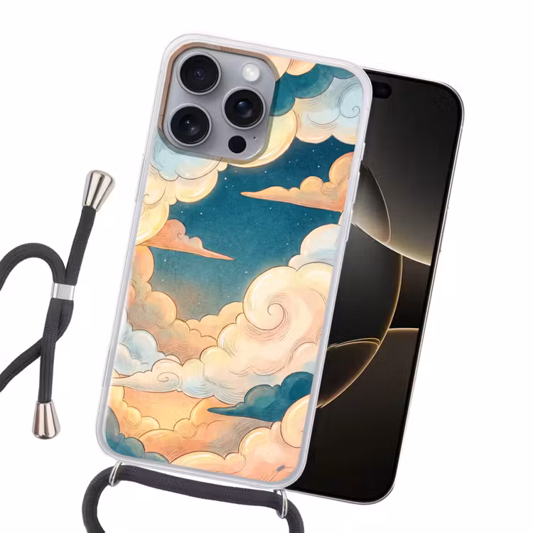 Wolk - Lucht - Natuur - Illustratief - Oranje Hoesje iPhone 16 Pro Max met koord klein -sfeer1