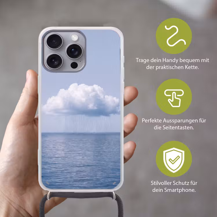 Handyhülle mit Band - Wolke – Regen – Natur - Wolk - Regen - Natuur Hoesje iPhone 16 Pro Max met koord klein