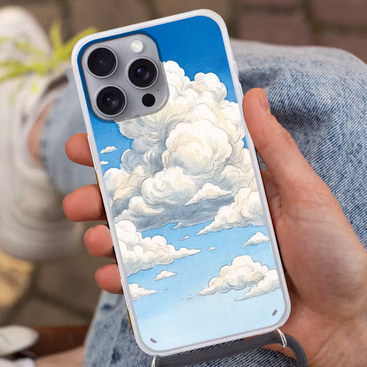 Wolken - Blauwe lucht - Natuur - Modern - Wit Hoesje iPhone 16 Pro Max met koord klein -sfeer3