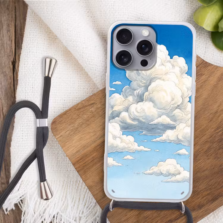 Wolken - Blauwe lucht - Natuur - Modern - Wit Hoesje iPhone 16 Pro Max met koord klein -sfeer4