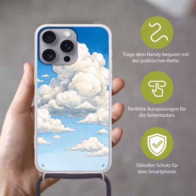 Wolken - Blauwe lucht - Natuur - Modern - Wit Hoesje iPhone 16 Pro Max met koord klein -sfeer2_DE