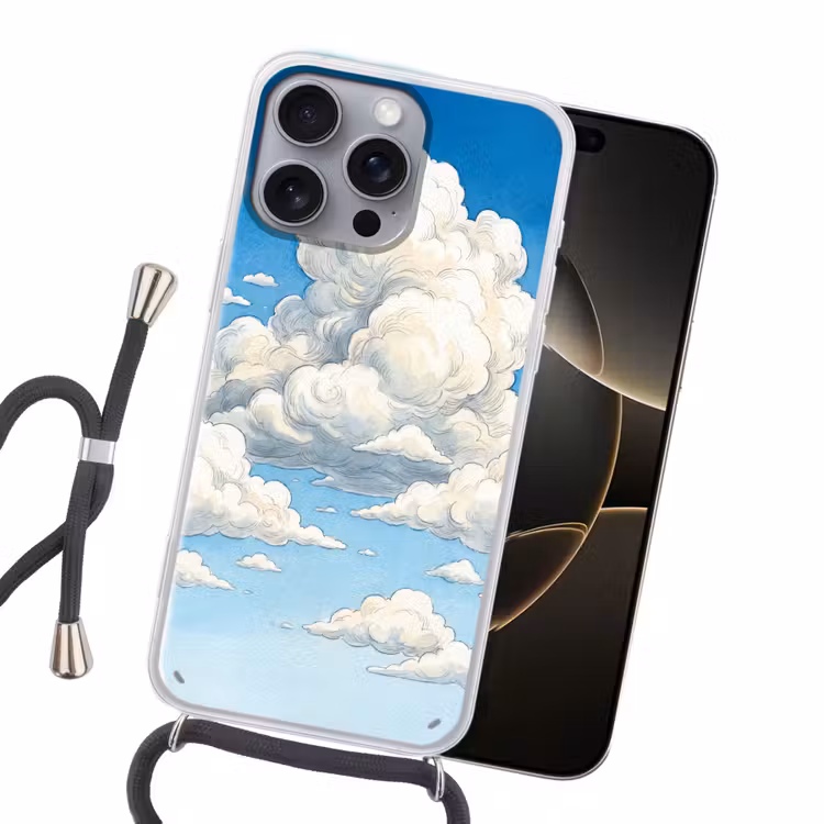 Wolken - Blauwe lucht - Natuur - Modern - Wit Hoesje iPhone 16 Pro Max met koord klein -sfeer1
