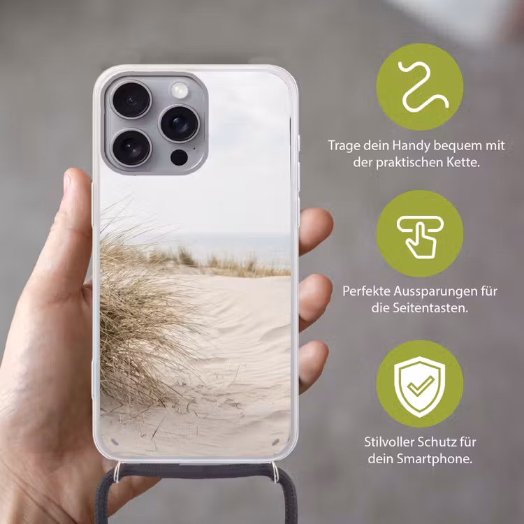 Wolken - Duinlandschap - Zand Hoesje iPhone 16 Pro Max met koord klein -sfeer2_DE
