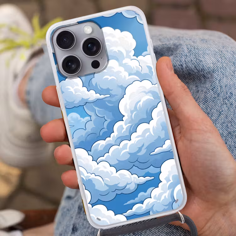 Wolken - Hemel - Abstract - Wit Hoesje iPhone 16 Pro Max met koord klein -sfeer3
