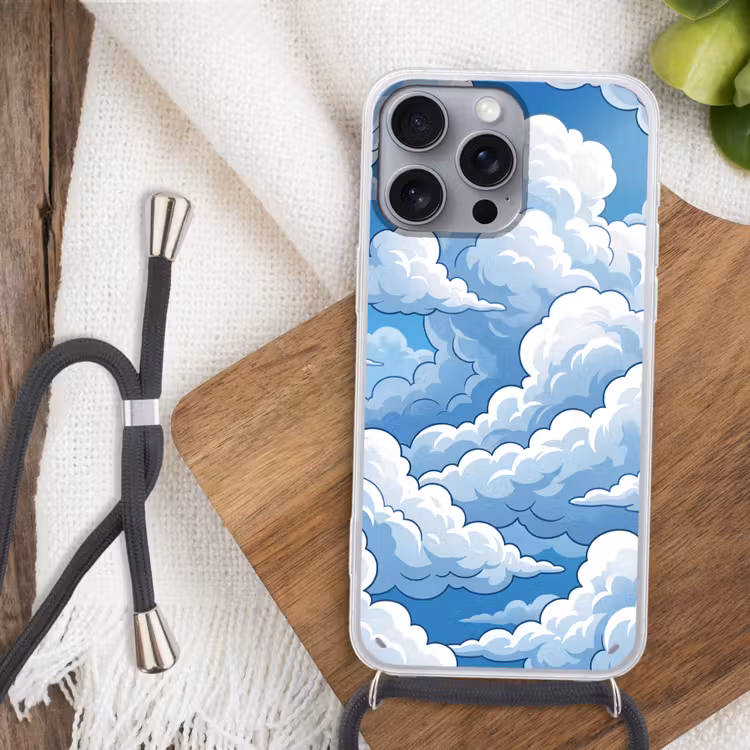 Wolken - Hemel - Abstract - Wit Hoesje iPhone 16 Pro Max met koord klein -sfeer4