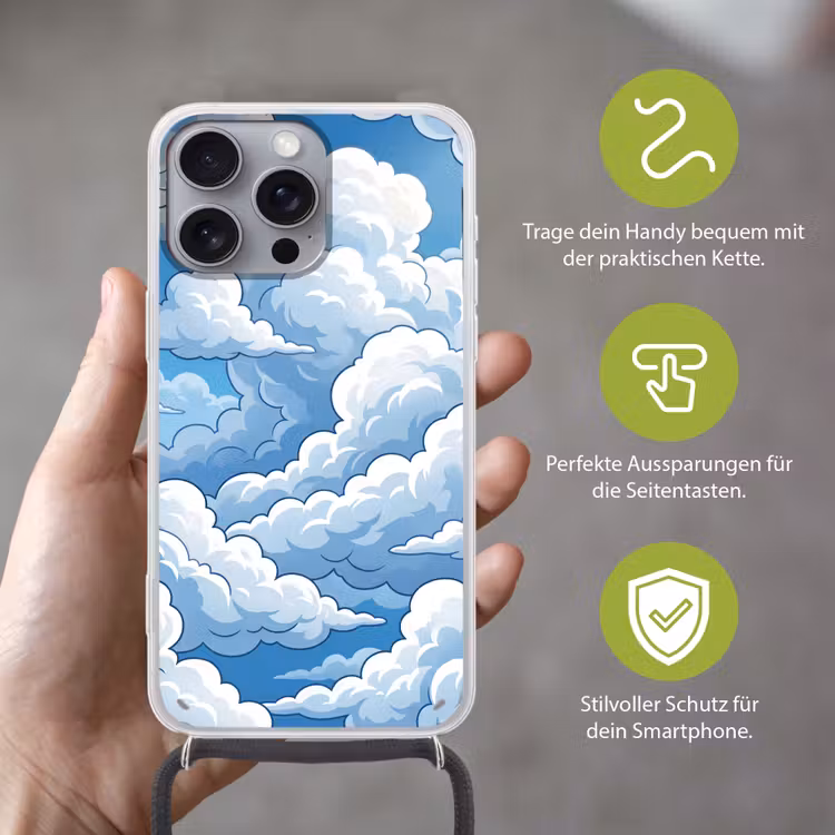 Wolken - Hemel - Abstract - Wit Hoesje iPhone 16 Pro Max met koord klein -sfeer2_DE