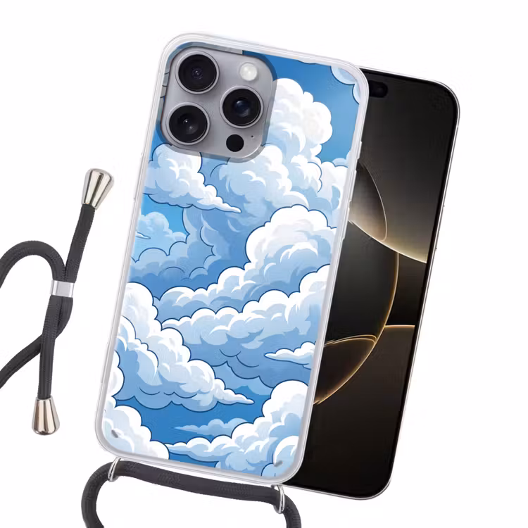 Wolken - Hemel - Abstract - Wit Hoesje iPhone 16 Pro Max met koord klein -sfeer1
