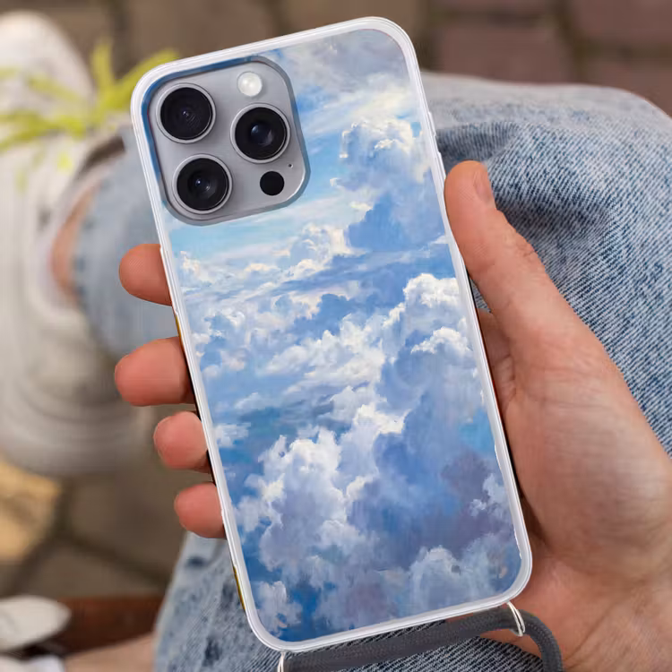 Wolken - Lucht - Natuur - Abstract - Blauw Hoesje iPhone 16 Pro Max met koord klein -sfeer3