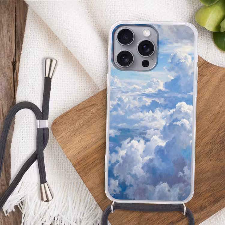 Wolken - Lucht - Natuur - Abstract - Blauw Hoesje iPhone 16 Pro Max met koord klein -sfeer4