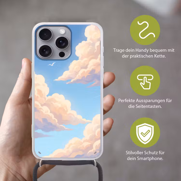 Wolken - Lucht - Natuur - Blauw Hoesje iPhone 16 Pro Max met koord klein -sfeer2_DE