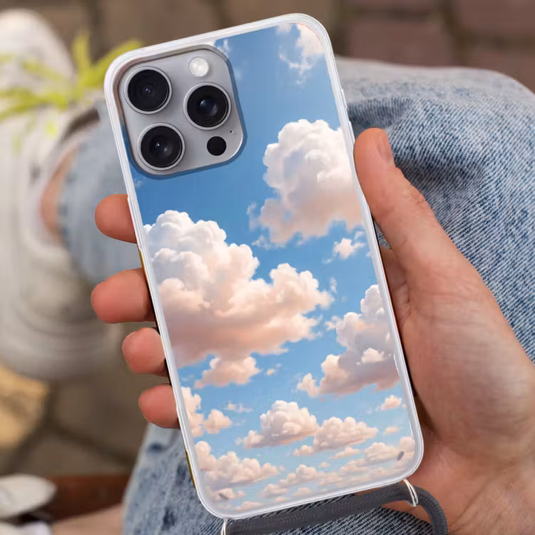 Wolken - Hemel - Natuur - Licht - Blauw Hoesje iPhone 16 Pro Max met koord klein -sfeer3