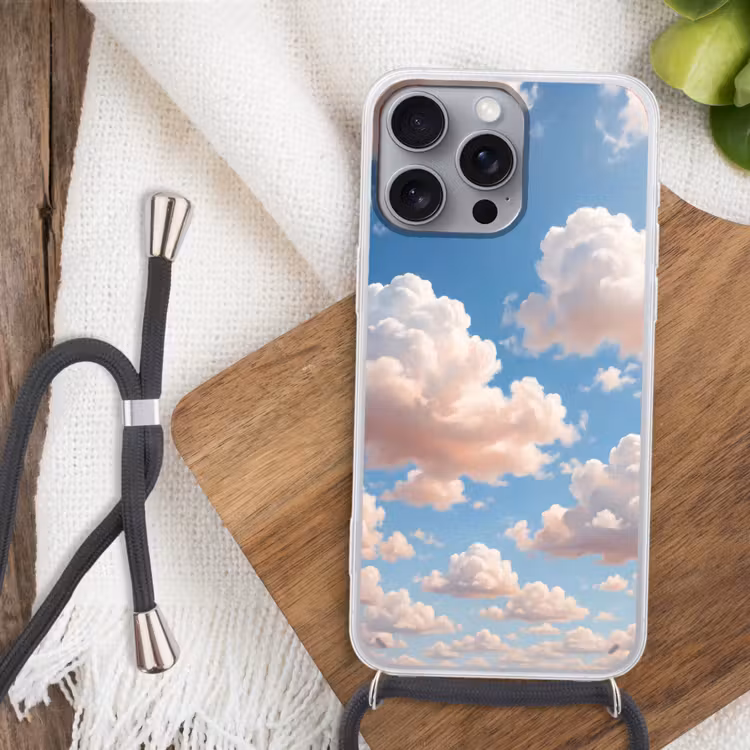 Wolken - Hemel - Natuur - Licht - Blauw Hoesje iPhone 16 Pro Max met koord klein -sfeer4