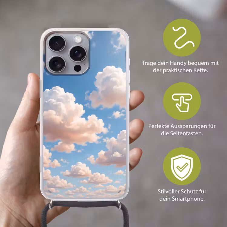 Wolken - Hemel - Natuur - Licht - Blauw Hoesje iPhone 16 Pro Max met koord klein -sfeer2_DE
