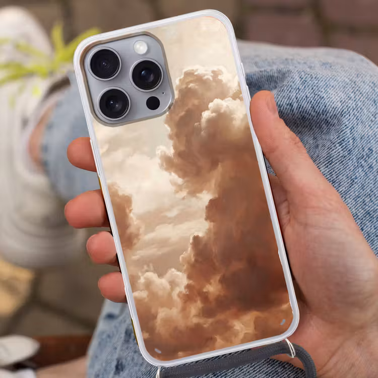 Wolken - Lucht - Natuur - Modern - Bruin Hoesje iPhone 16 Pro Max met koord klein -sfeer3