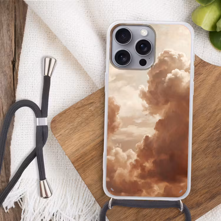 Wolken - Lucht - Natuur - Modern - Bruin Hoesje iPhone 16 Pro Max met koord klein -sfeer4