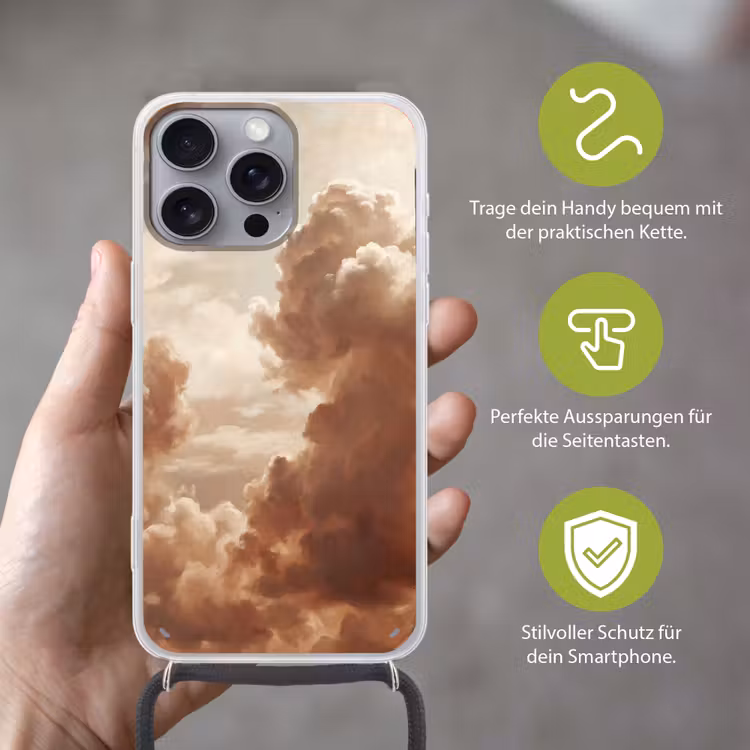 Wolken - Lucht - Natuur - Modern - Bruin Hoesje iPhone 16 Pro Max met koord klein -sfeer2_DE