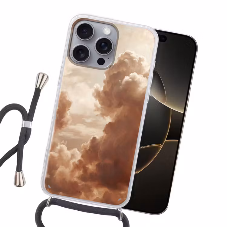 Wolken - Lucht - Natuur - Modern - Bruin Hoesje iPhone 16 Pro Max met koord klein -sfeer1