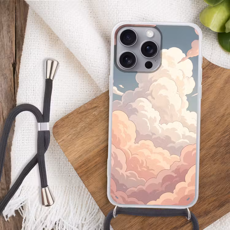 Wolken - Lucht - Natuur - Pastel - Roze Hoesje iPhone 16 Pro Max met koord klein -sfeer4