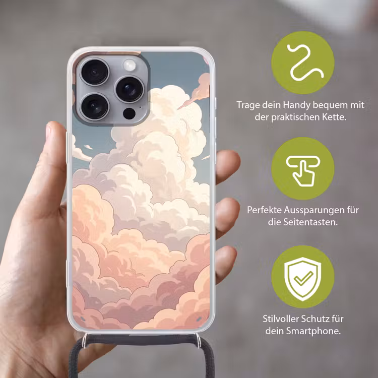 Wolken - Lucht - Natuur - Pastel - Roze Hoesje iPhone 16 Pro Max met koord klein -sfeer2_DE