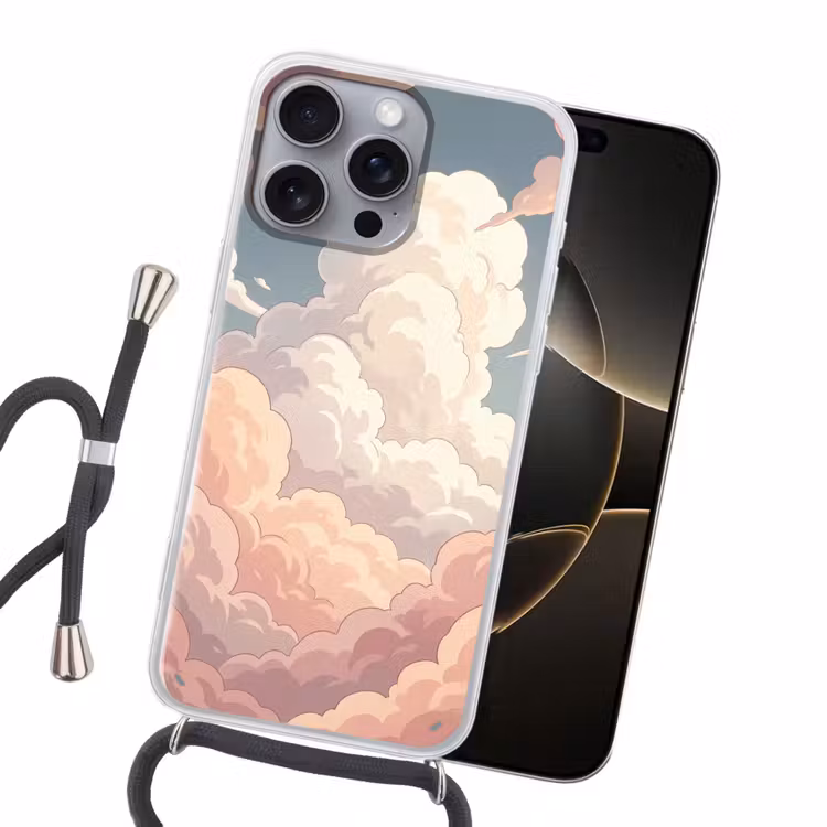 Wolken - Lucht - Natuur - Pastel - Roze Hoesje iPhone 16 Pro Max met koord klein -sfeer1