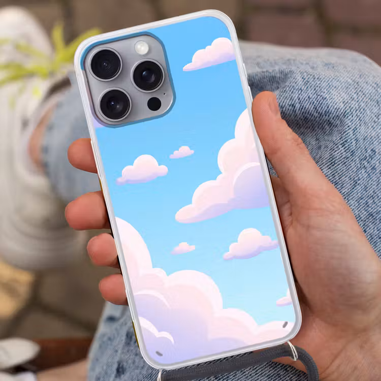 Wolken - Roze - Blauw - Natuur - Modern Hoesje iPhone 16 Pro Max met koord klein -sfeer3