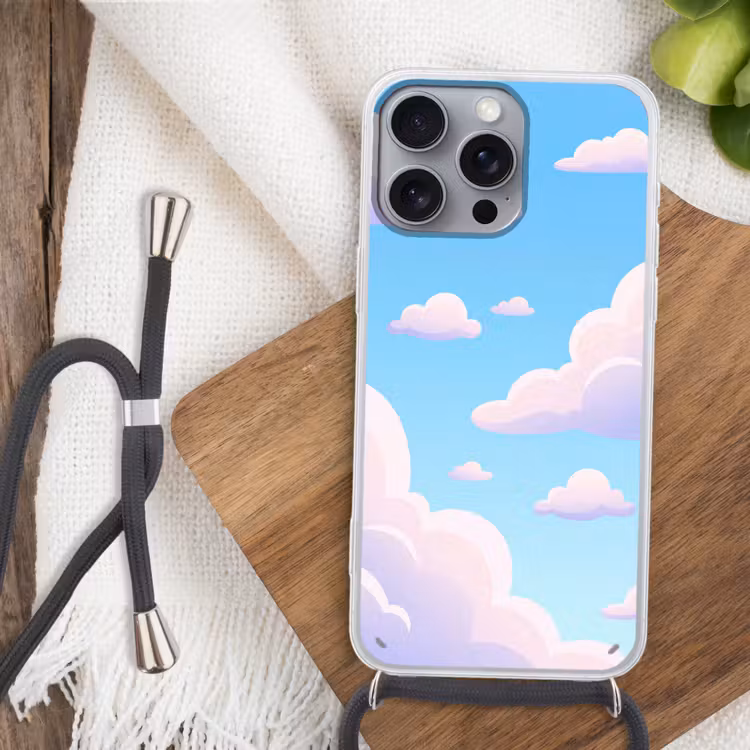 Wolken - Roze - Blauw - Natuur - Modern Hoesje iPhone 16 Pro Max met koord klein -sfeer4