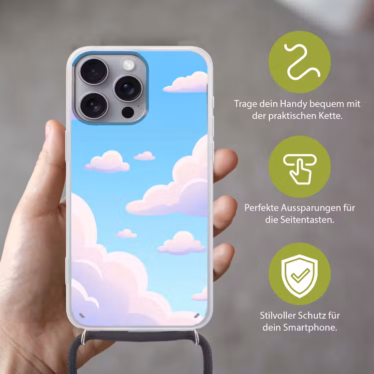 Wolken - Roze - Blauw - Natuur - Modern Hoesje iPhone 16 Pro Max met koord klein -sfeer2_DE
