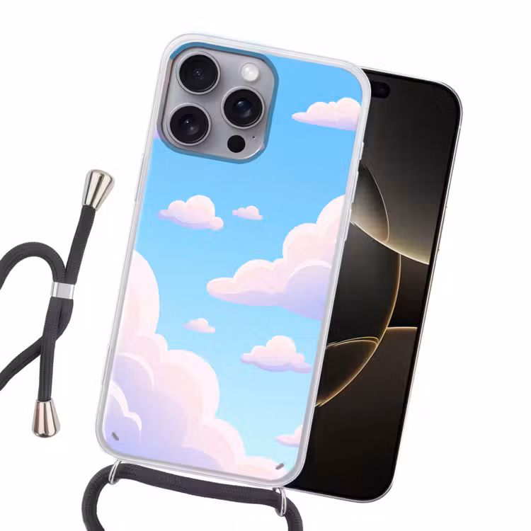 Wolken - Roze - Blauw - Natuur - Modern Hoesje iPhone 16 Pro Max met koord klein -sfeer1