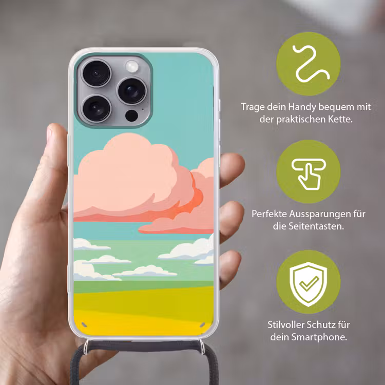 Wolken - Roze - Natuur - Modern - Pastel Hoesje iPhone 16 Pro Max met koord klein -sfeer2_DE