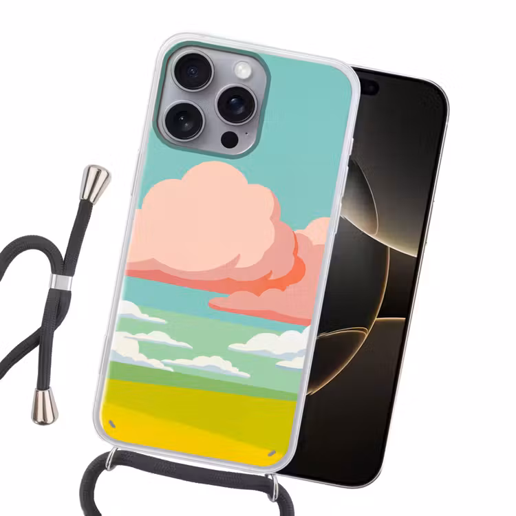 Wolken - Roze - Natuur - Modern - Pastel Hoesje iPhone 16 Pro Max met koord klein -sfeer1