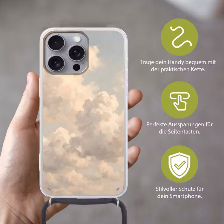 Wolken - Zacht - Natuur - Klassiek - Beige Hoesje iPhone 16 Pro Max met koord klein -sfeer2_DE