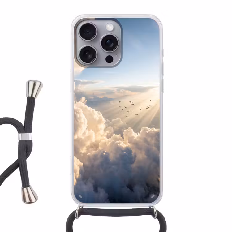 Wolken - Zonnestralen - Natuur - Wit Hoesje iPhone 16 Pro Max met koord klein -3d