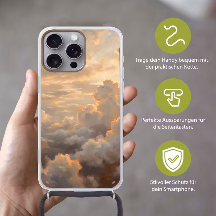 Wolken - Zonsondergang - Natuur - Abstract - Goud Hoesje iPhone 16 Pro Max met koord klein -sfeer2_DE