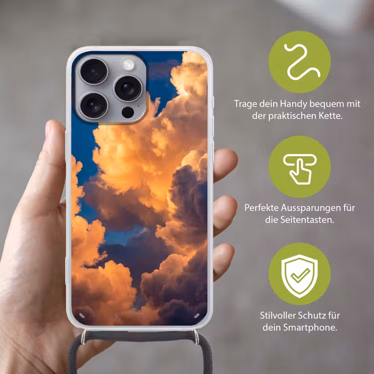 Wolken - Zonsondergang - Natuur - Oranje - Blauw Hoesje iPhone 16 Pro Max met koord klein -sfeer2_DE