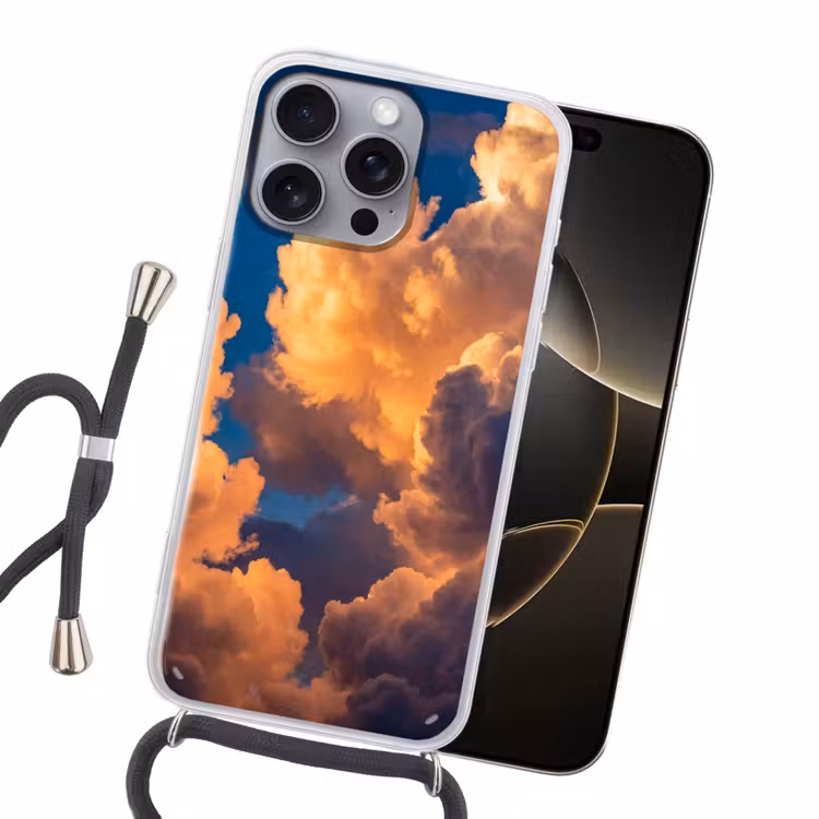 Wolken - Zonsondergang - Natuur - Oranje - Blauw Hoesje iPhone 16 Pro Max met koord klein -sfeer1