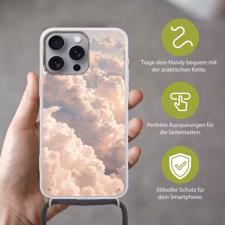 Wolken - Zonsondergang - Natuur - Pastel - Roze Hoesje iPhone 16 Pro Max met koord klein -sfeer2_DE