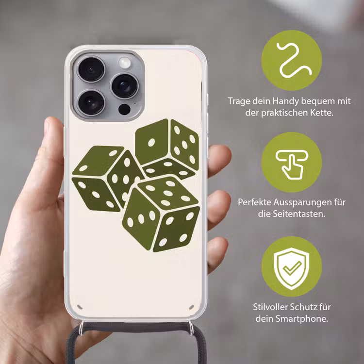Dobbelsteen - Spel - Groen - Abstract Hoesje iPhone 16 Pro Max met koord klein -sfeer2_DE